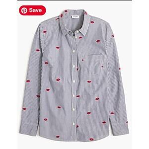 J.Crew Classic-Fit Boy Shirt French Stripe Embroidered Kisses Medium